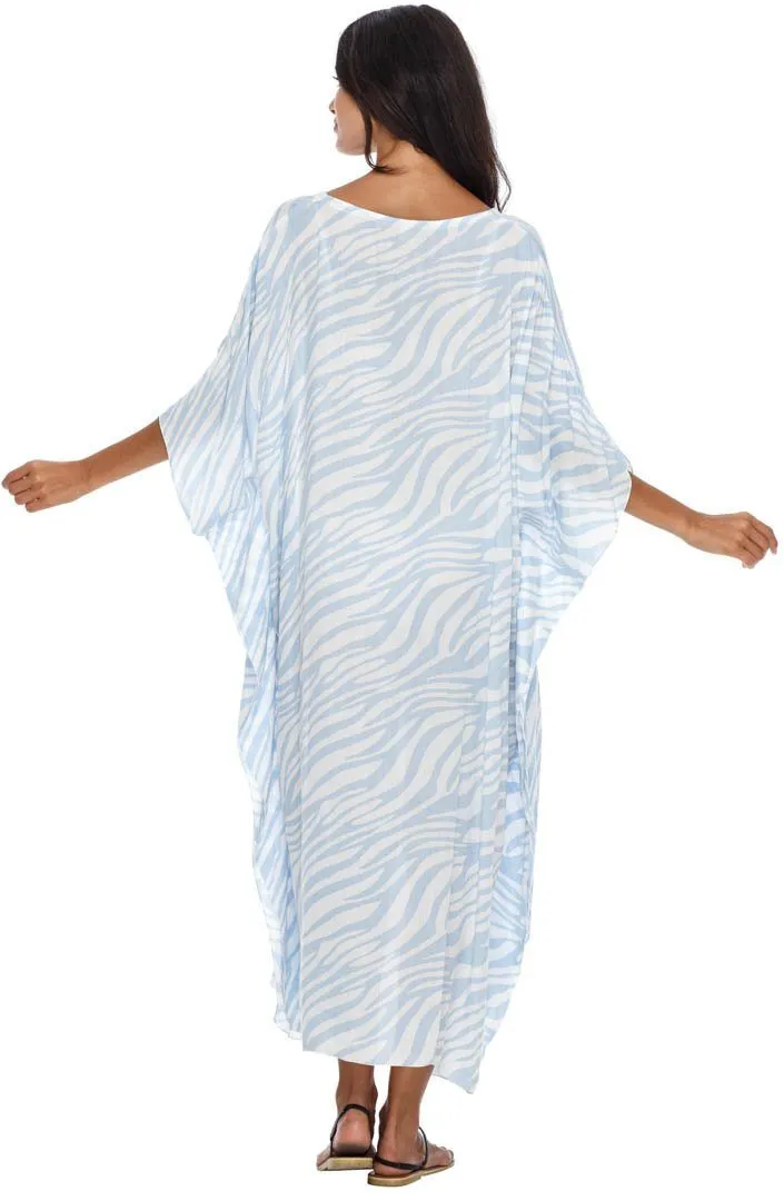 SHU-SHI Women's Long Beach Zebra Caftan Tunic Dress - Swimsuit Cover-Up Loose Poncho