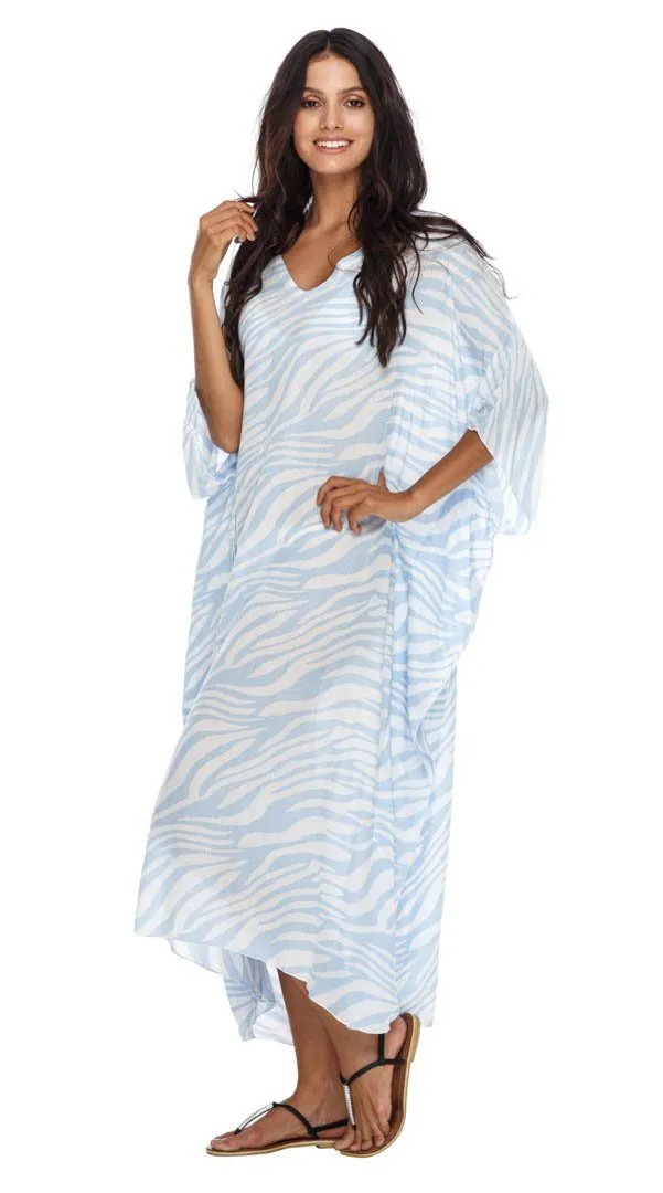 SHU-SHI Women's Long Beach Zebra Caftan Tunic Dress - Swimsuit Cover-Up Loose Poncho