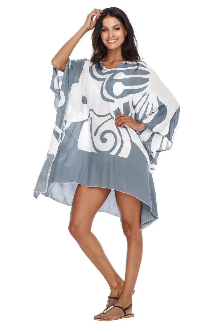 SHU-SHI Women's Short Beach Caftan - Butterfly Loose Swimsuit Cover-Up, Poncho Tunic Dress