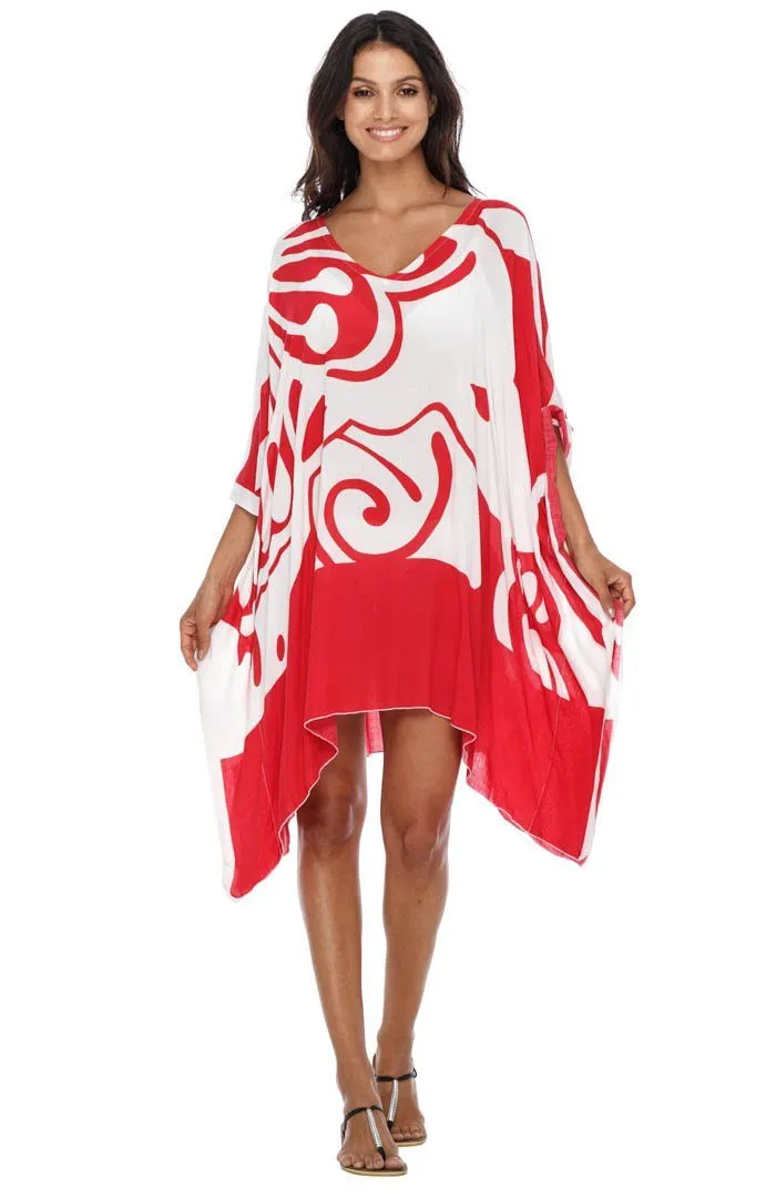 SHU-SHI Women's Short Beach Caftan - Butterfly Loose Swimsuit Cover-Up, Poncho Tunic Dress