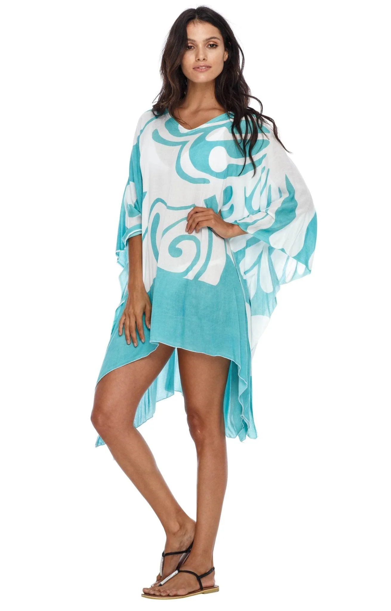 SHU-SHI Women's Short Beach Caftan - Butterfly Loose Swimsuit Cover-Up, Poncho Tunic Dress