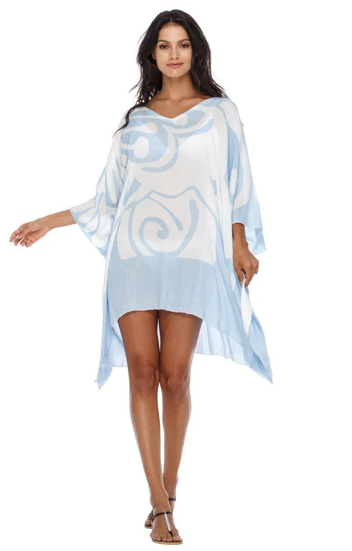 SHU-SHI Women's Short Beach Caftan - Butterfly Loose Swimsuit Cover-Up, Poncho Tunic Dress