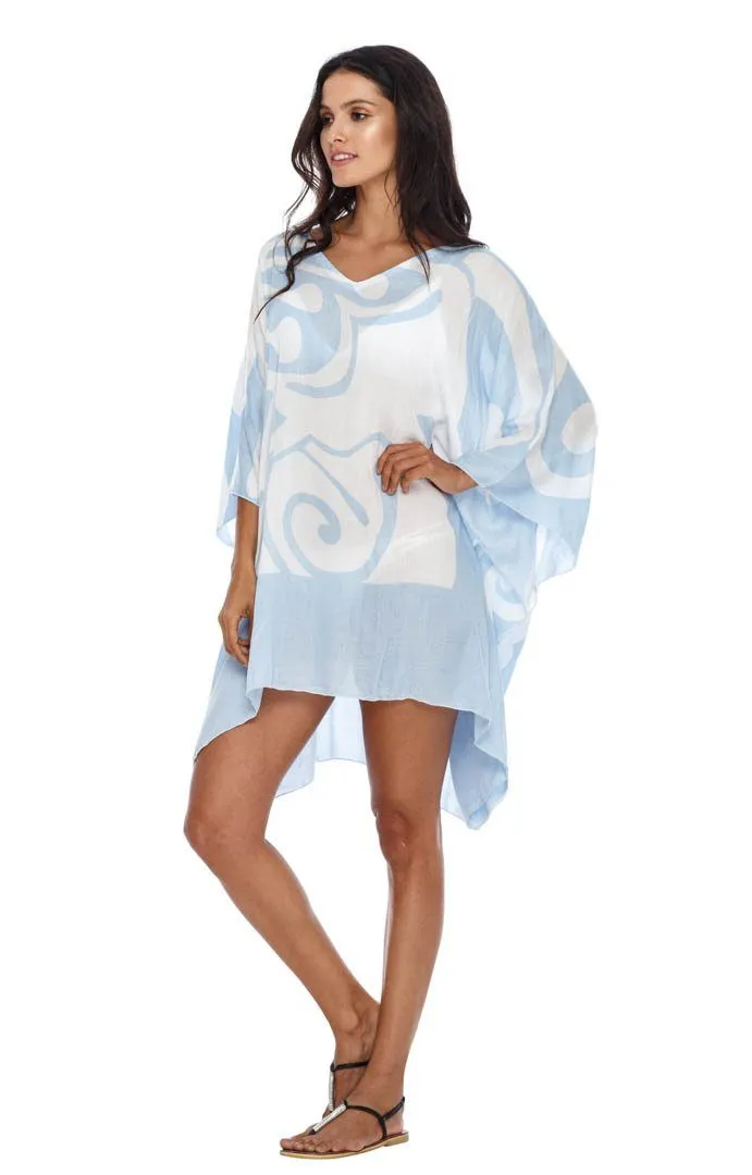 SHU-SHI Women's Short Beach Caftan - Butterfly Loose Swimsuit Cover-Up, Poncho Tunic Dress