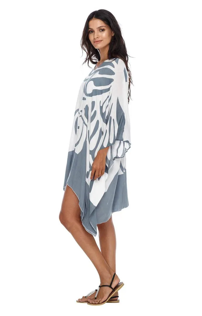 SHU-SHI Women's Short Beach Caftan - Butterfly Loose Swimsuit Cover-Up, Poncho Tunic Dress