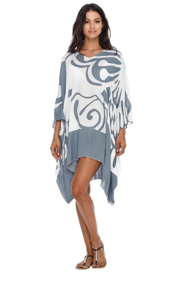 SHU-SHI Women's Short Beach Caftan - Butterfly Loose Swimsuit Cover-Up, Poncho Tunic Dress