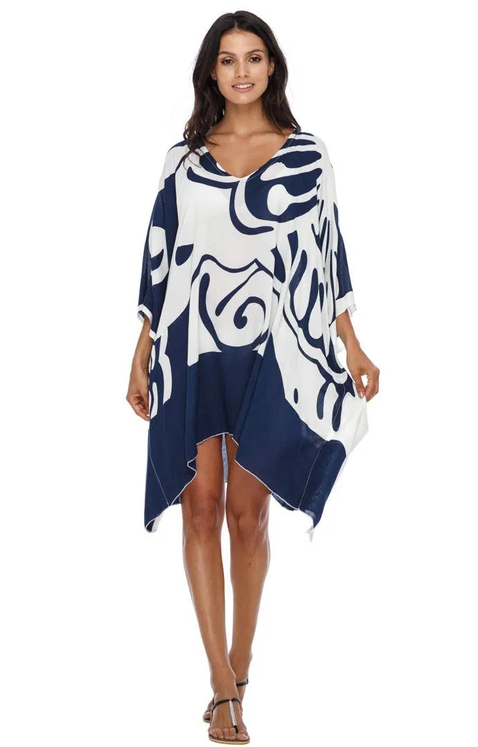 SHU-SHI Women's Short Beach Caftan - Butterfly Loose Swimsuit Cover-Up, Poncho Tunic Dress