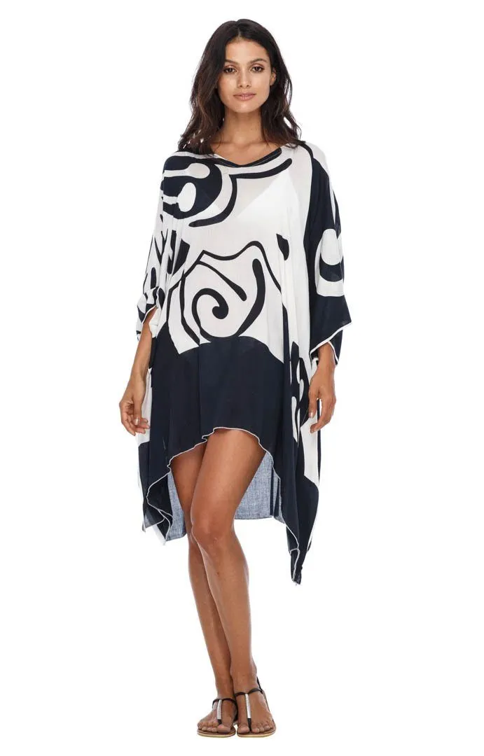 SHU-SHI Women's Short Beach Caftan - Butterfly Loose Swimsuit Cover-Up, Poncho Tunic Dress