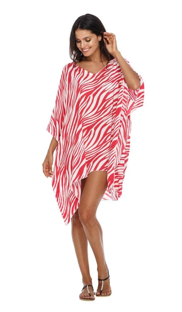 SHU-SHI Women's Short Beach Swimsuit Cover-Up Loose Caftan Poncho Beach Tunic Dress