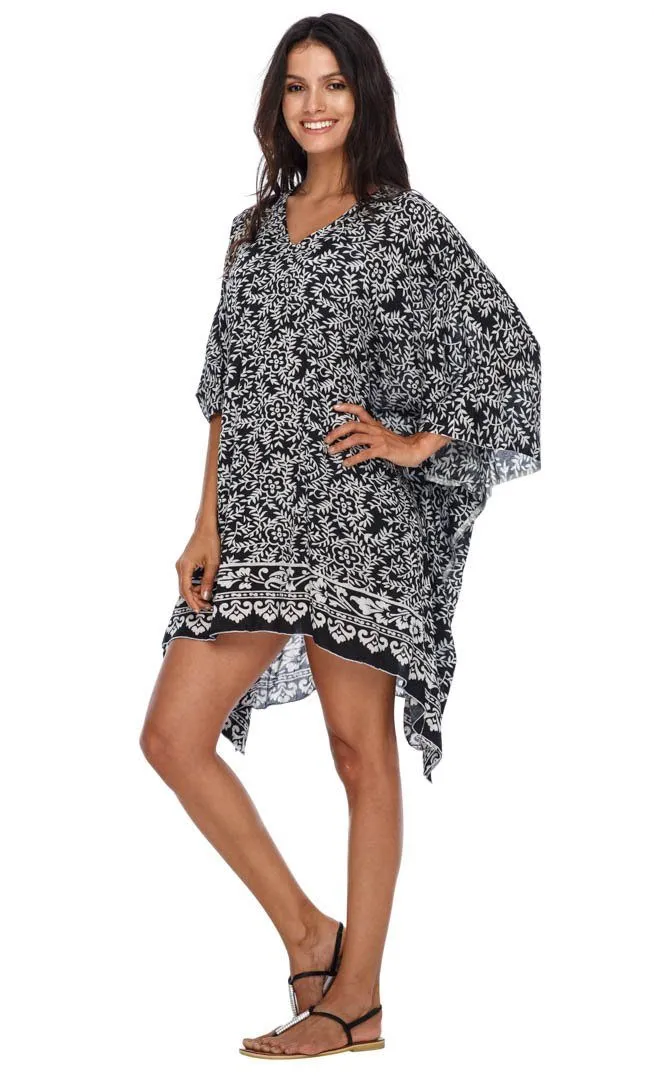 SHU-SHI Women's Short Beach Swimsuit Cover-Up: Loose Caftan Poncho Beach Tunic Dress