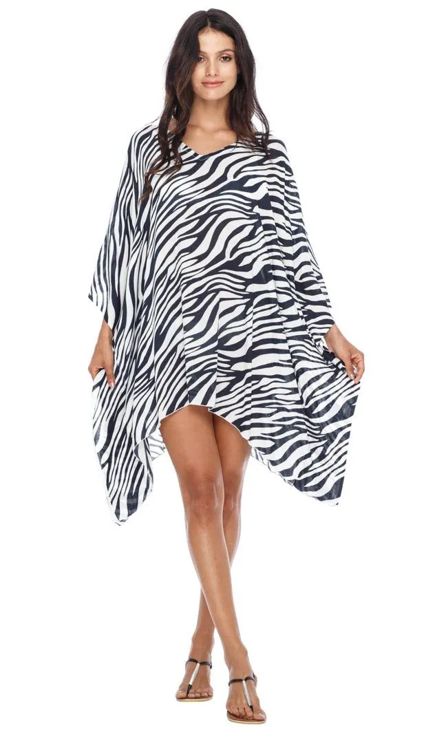 SHU-SHI Women's Short Beach Swimsuit Cover-Up Loose Caftan Poncho Beach Tunic Dress