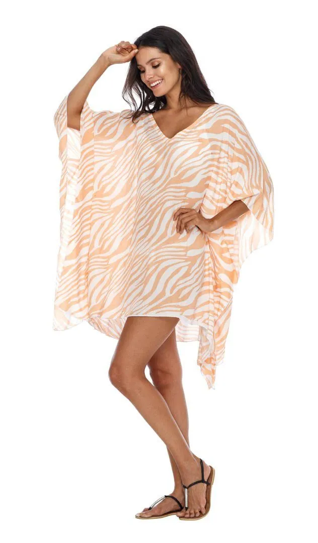 SHU-SHI Women's Short Beach Swimsuit Cover-Up Loose Caftan Poncho Beach Tunic Dress