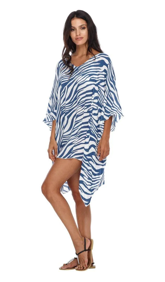 SHU-SHI Women's Short Beach Swimsuit Cover-Up Loose Caftan Poncho Beach Tunic Dress