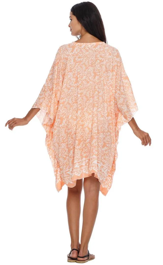 SHU-SHI Women's Short Beach Swimsuit Cover-Up: Loose Caftan Poncho Beach Tunic Dress