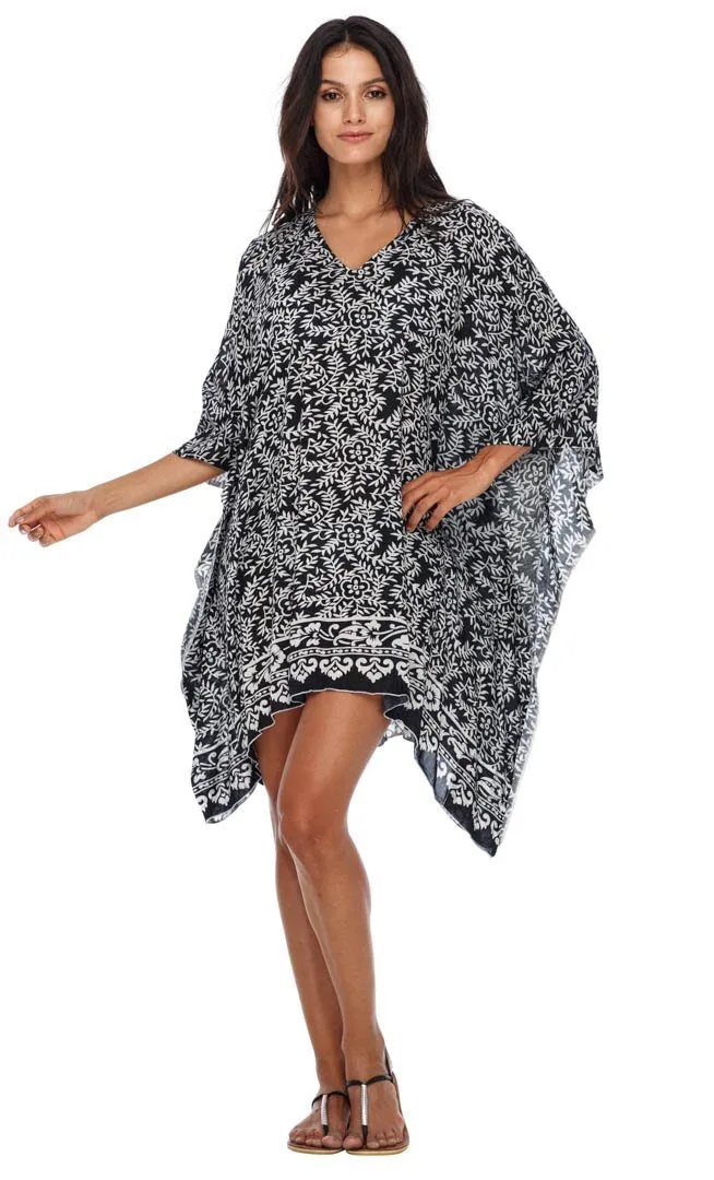 SHU-SHI Women's Short Beach Swimsuit Cover-Up: Loose Caftan Poncho Beach Tunic Dress