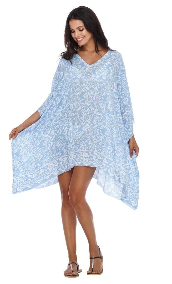 SHU-SHI Women's Short Beach Swimsuit Cover-Up: Loose Caftan Poncho Beach Tunic Dress