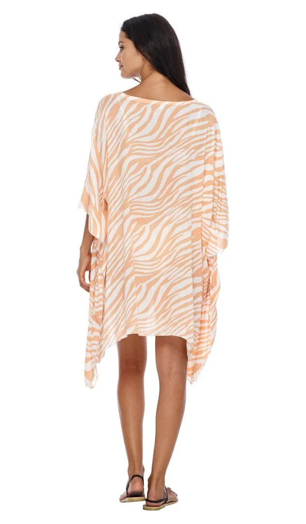 SHU-SHI Women's Short Beach Swimsuit Cover-Up Loose Caftan Poncho Beach Tunic Dress