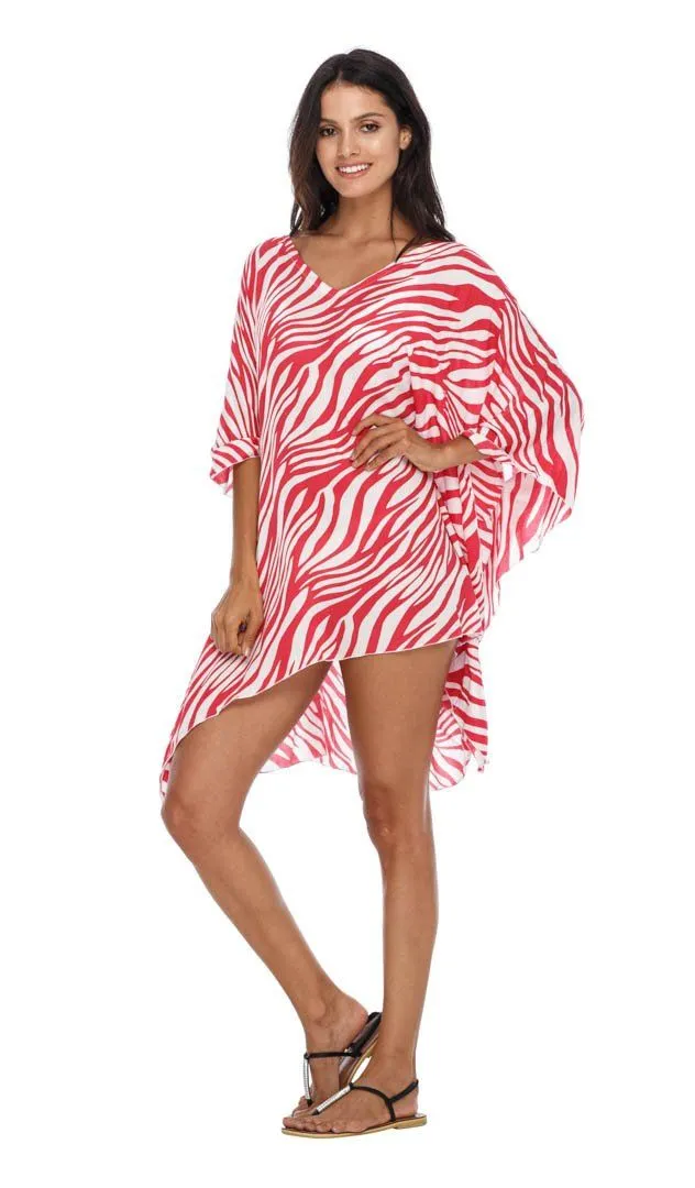 SHU-SHI Women's Short Beach Swimsuit Cover-Up Loose Caftan Poncho Beach Tunic Dress