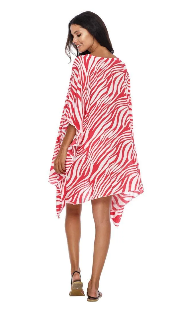 SHU-SHI Women's Short Beach Swimsuit Cover-Up Loose Caftan Poncho Beach Tunic Dress