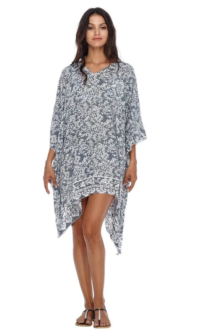 SHU-SHI Women's Short Beach Swimsuit Cover-Up: Loose Caftan Poncho Beach Tunic Dress