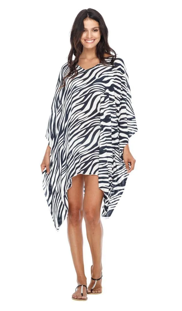 SHU-SHI Women's Short Beach Swimsuit Cover-Up Loose Caftan Poncho Beach Tunic Dress