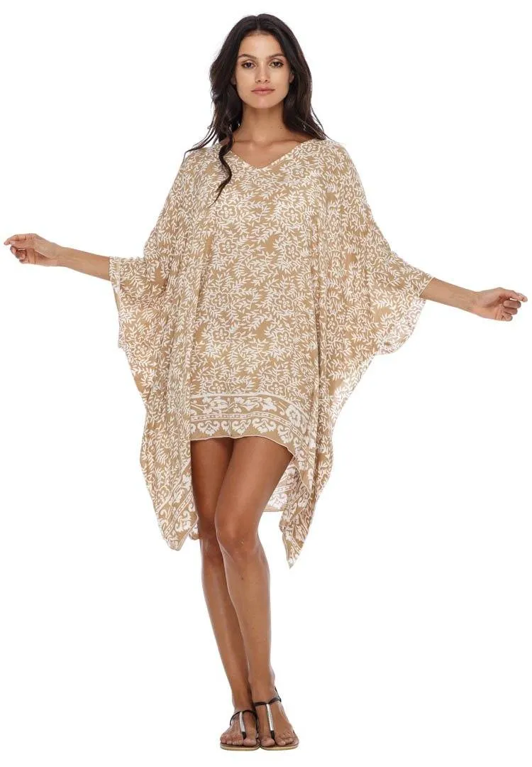 SHU-SHI Women's Short Beach Swimsuit Cover-Up: Loose Caftan Poncho Beach Tunic Dress