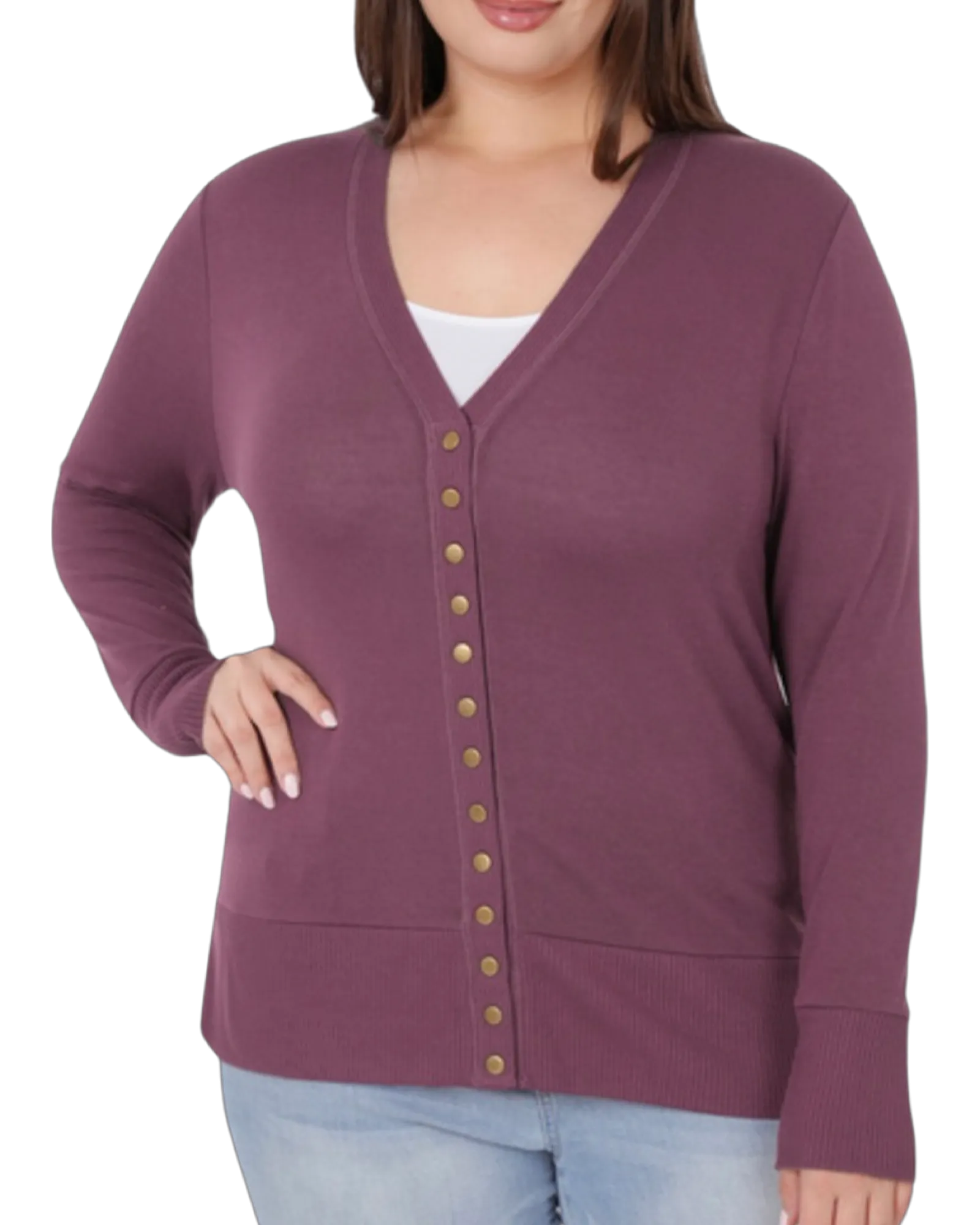 Snappy Dresser Knit Cardigan Sweater in Plum