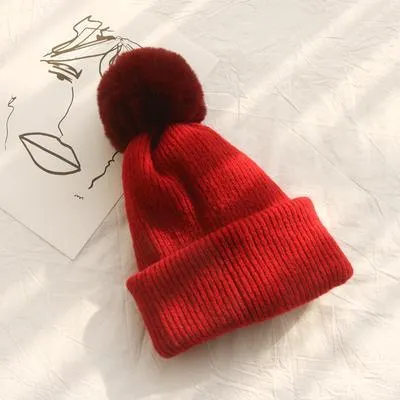 Solid Colors Dual Use Knitted Pompom Ball Scarf Beanie