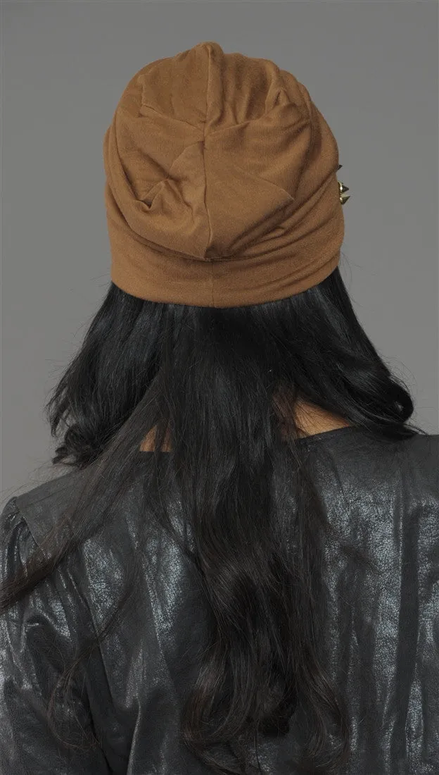 Spike Studded Beanie in Brown