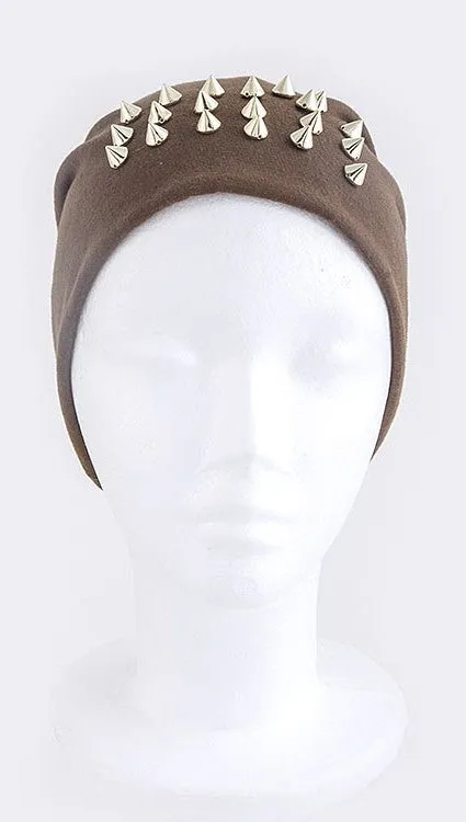 Spike Studded Beanie in Brown