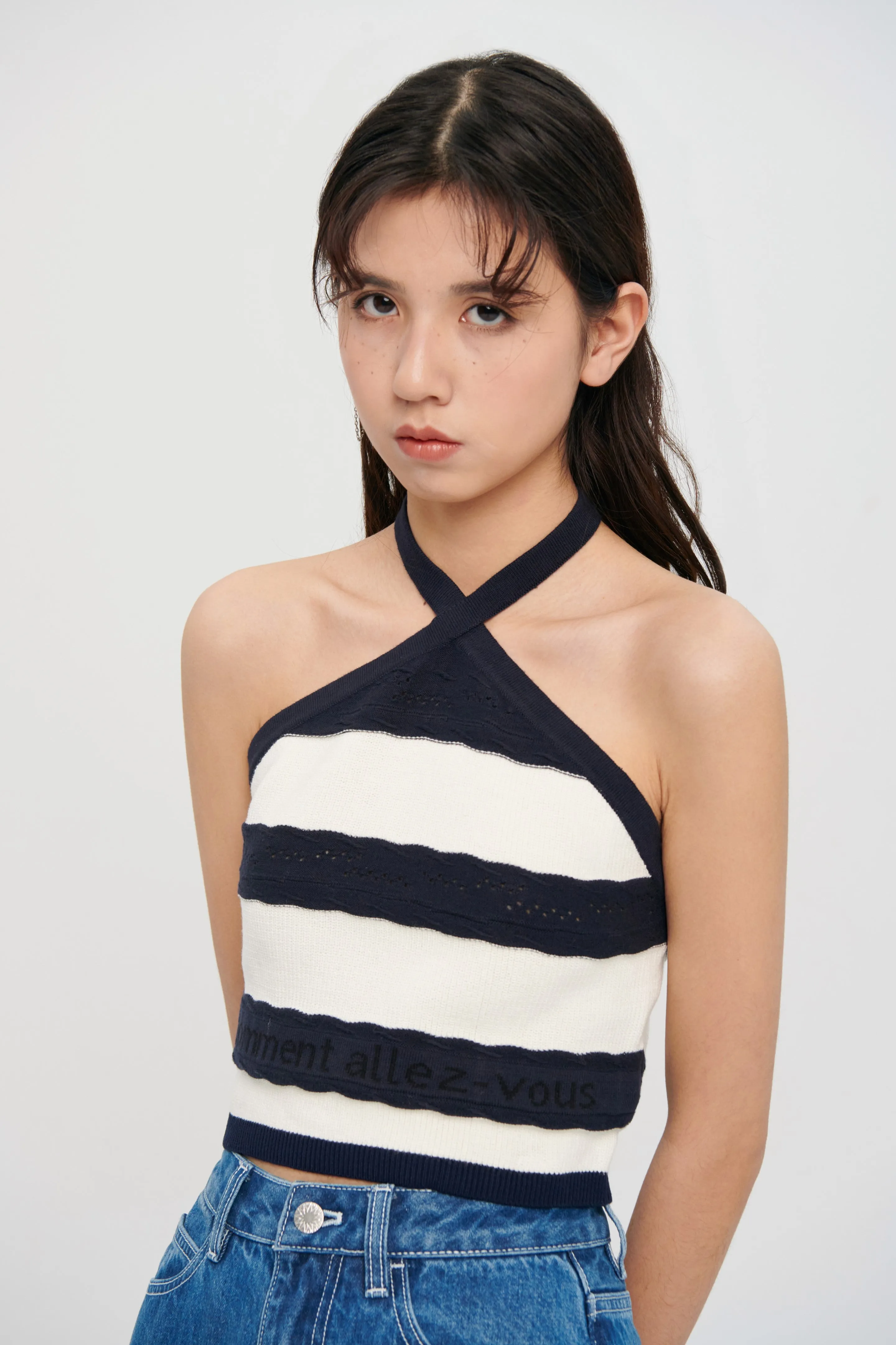 Stripe Knitted Halter Neck Vest Top