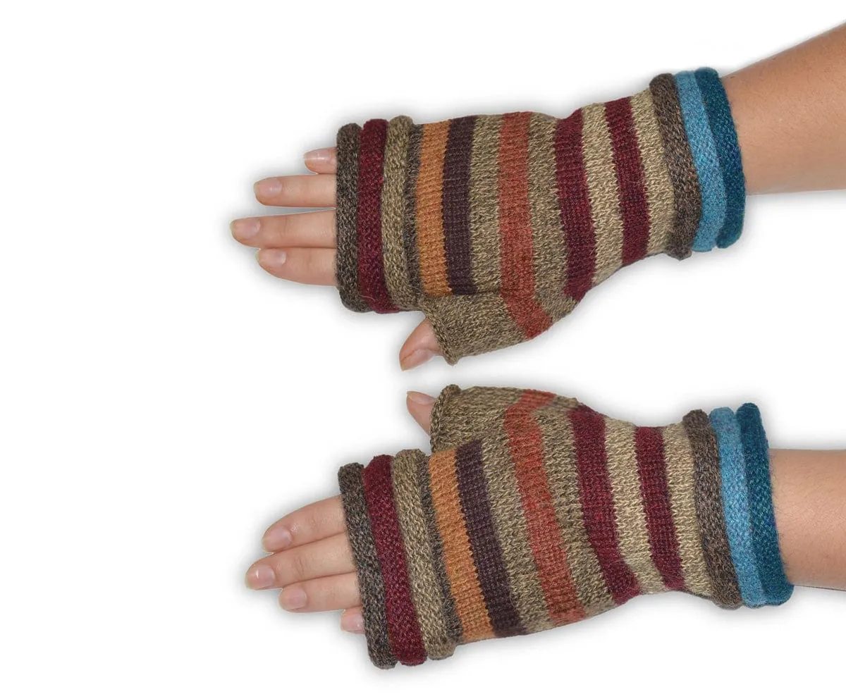 Striper Women's Fingerless Baby Alpaca Gloves