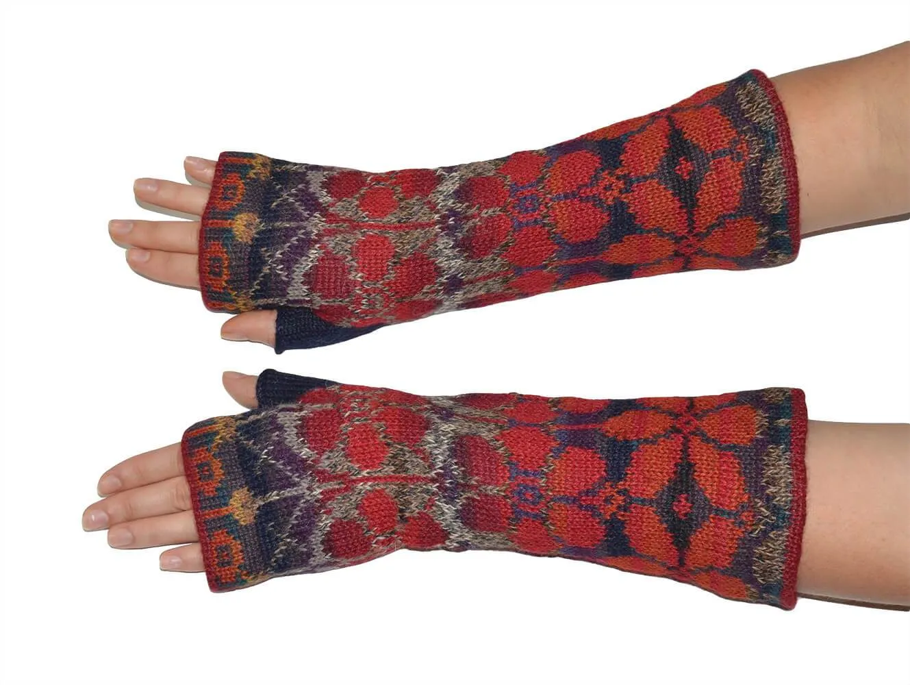 Summer Red Women's Fingerless Alpaca Gloves