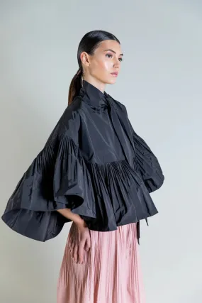 Taffeta Pleated Sleeve Poncho Top