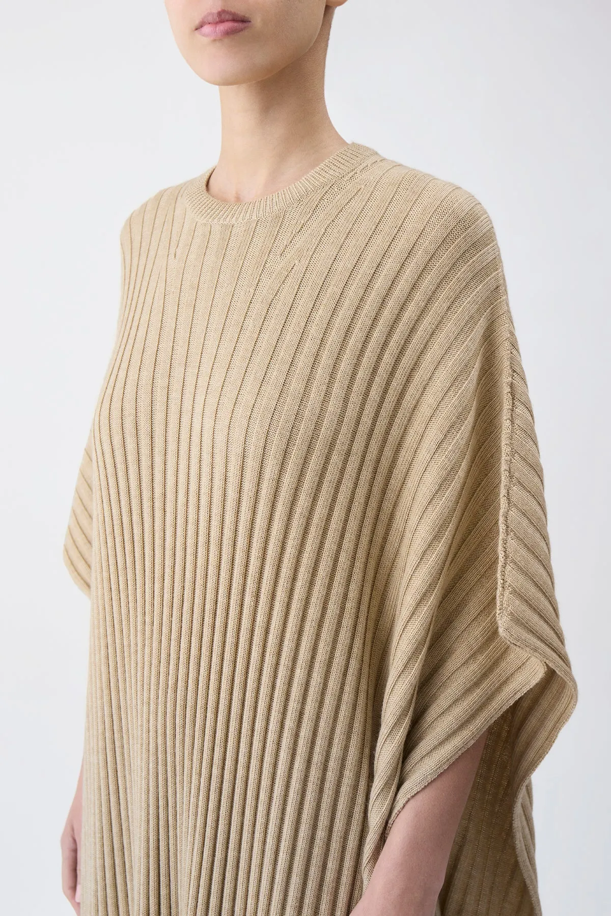 Taos Knit Poncho in Hay Merino Wool Cashmere