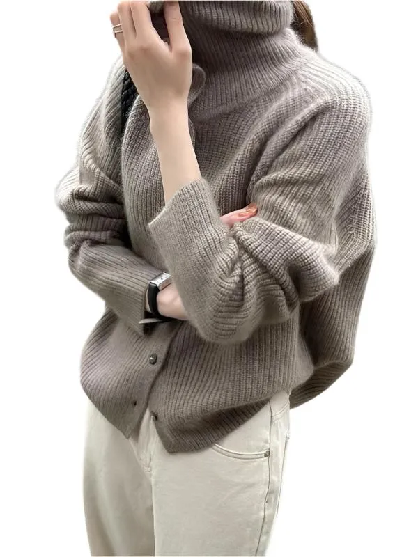 TEEK - Knitted Sweater Turtleneck Single Breasted Cardigan