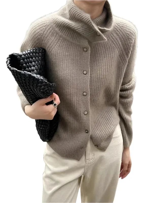 TEEK - Knitted Sweater Turtleneck Single Breasted Cardigan