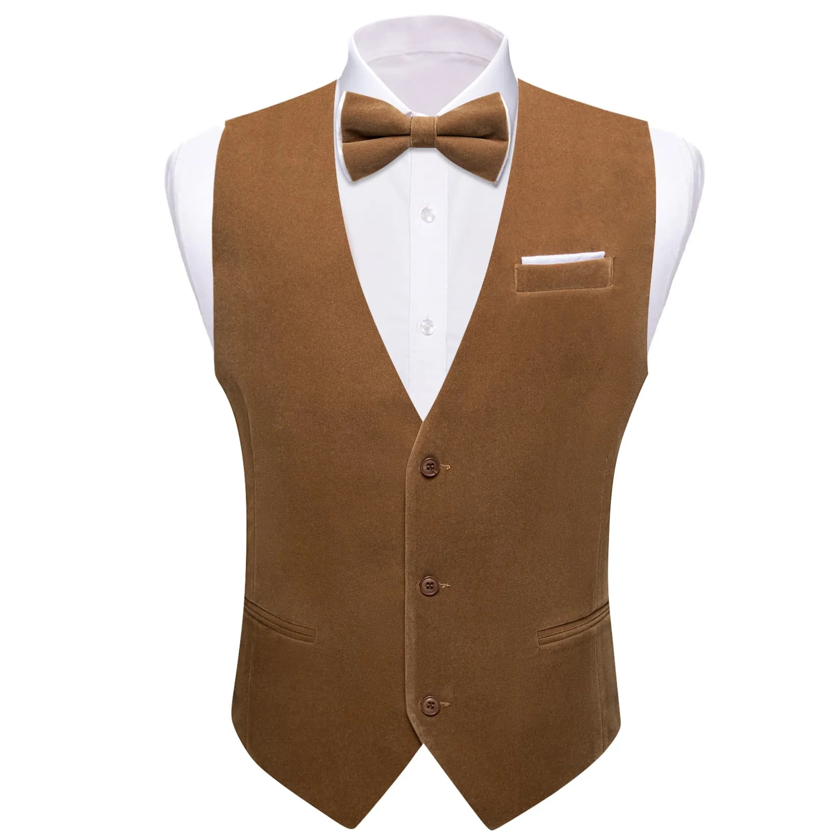 Ties2you Dress Vest Coffee Brown Solid V-Neck Mens Waistcoat Suede Leather Vest Bow Tie Set