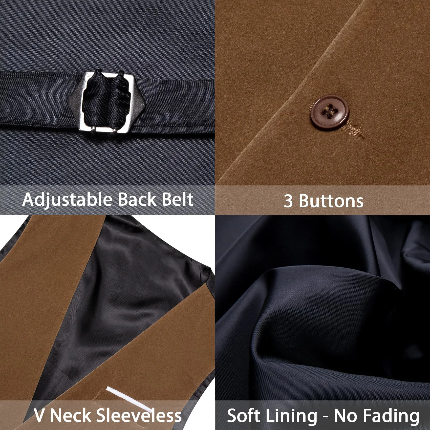 Ties2you Dress Vest Coffee Brown Solid V-Neck Mens Waistcoat Suede Leather Vest Bow Tie Set