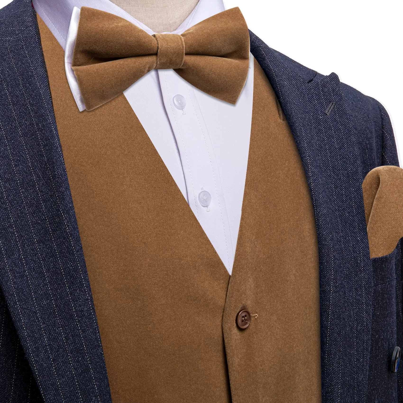 Ties2you Dress Vest Coffee Brown Solid V-Neck Mens Waistcoat Suede Leather Vest Bow Tie Set