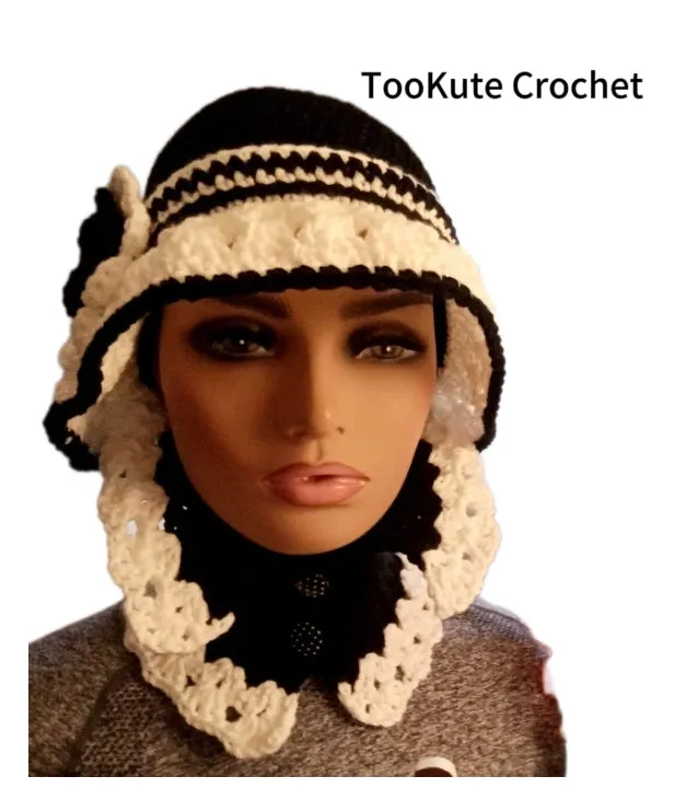 Trendy Fall Black And White Crochet Hat And Scarf Set