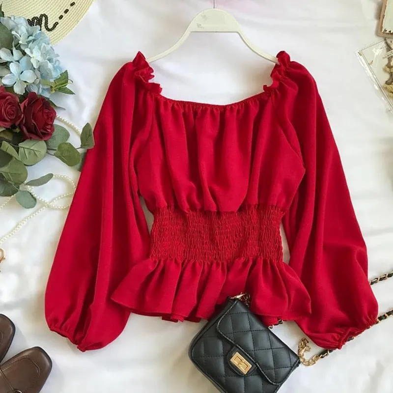 Trendy Ruffle Tunic Chiffon Blouse