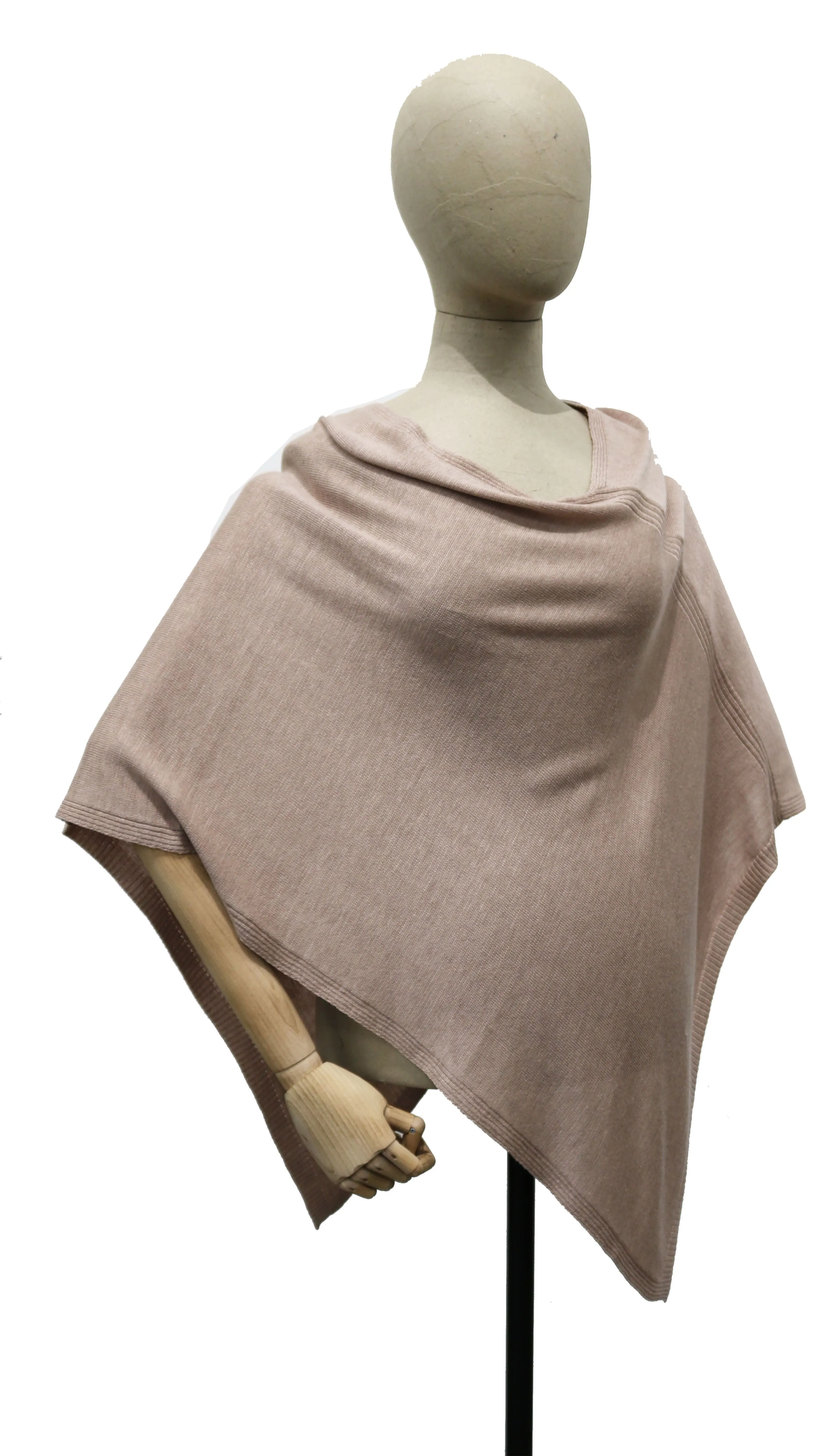 Triangle Solid Ribbed Knit Jersey Poncho