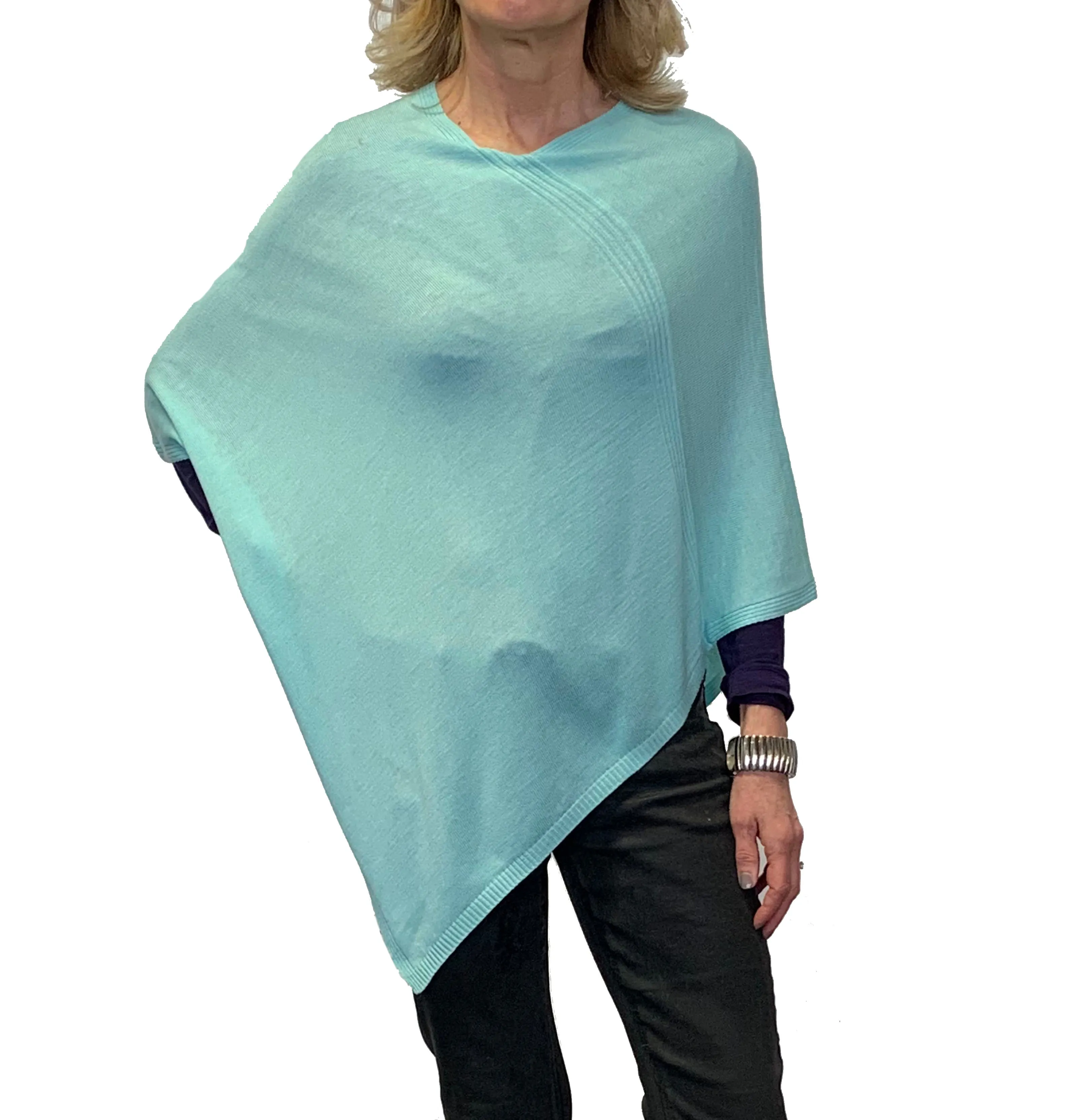 Triangle Solid Ribbed Knit Jersey Poncho