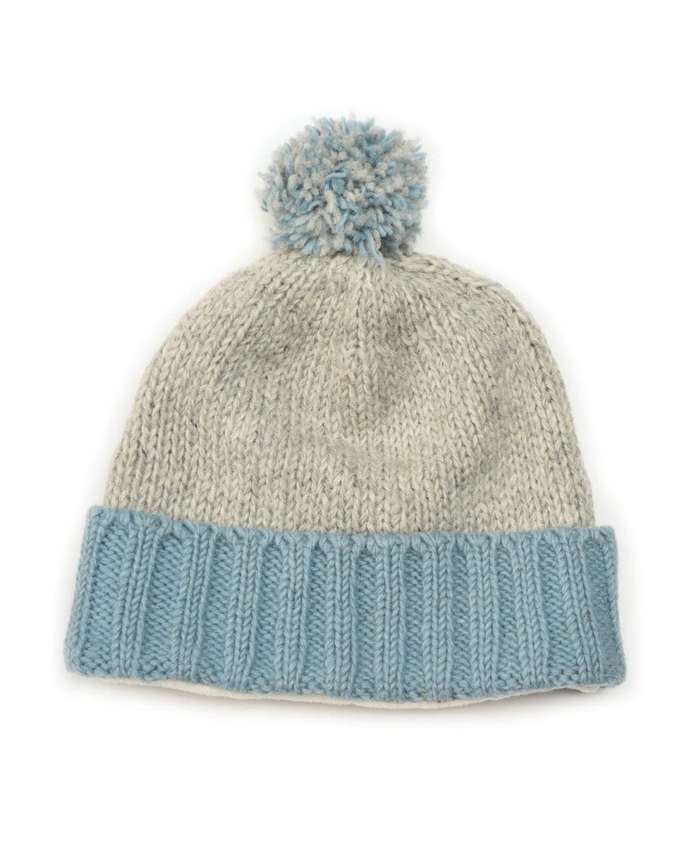 Two-Tone Beanie with Pom Pom