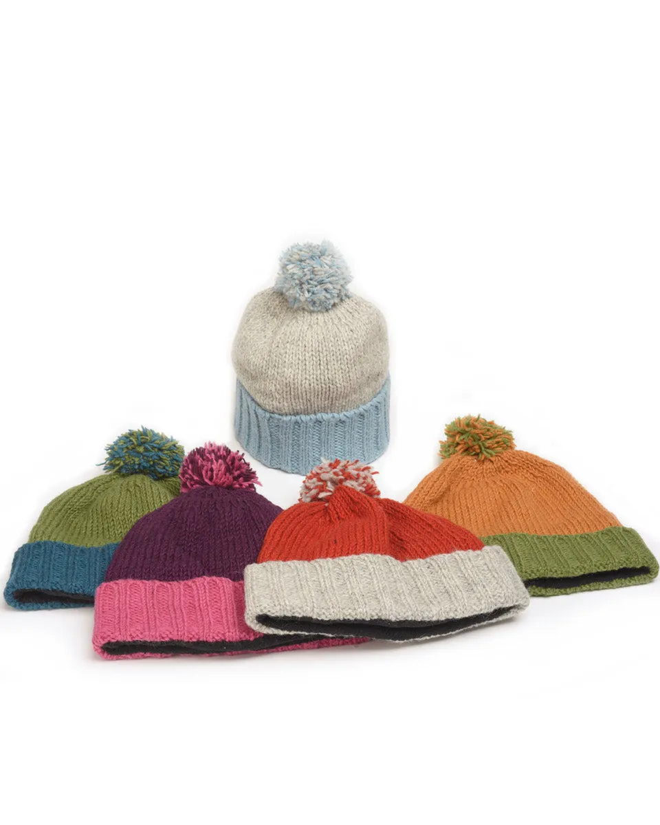 Two-Tone Beanie with Pom Pom