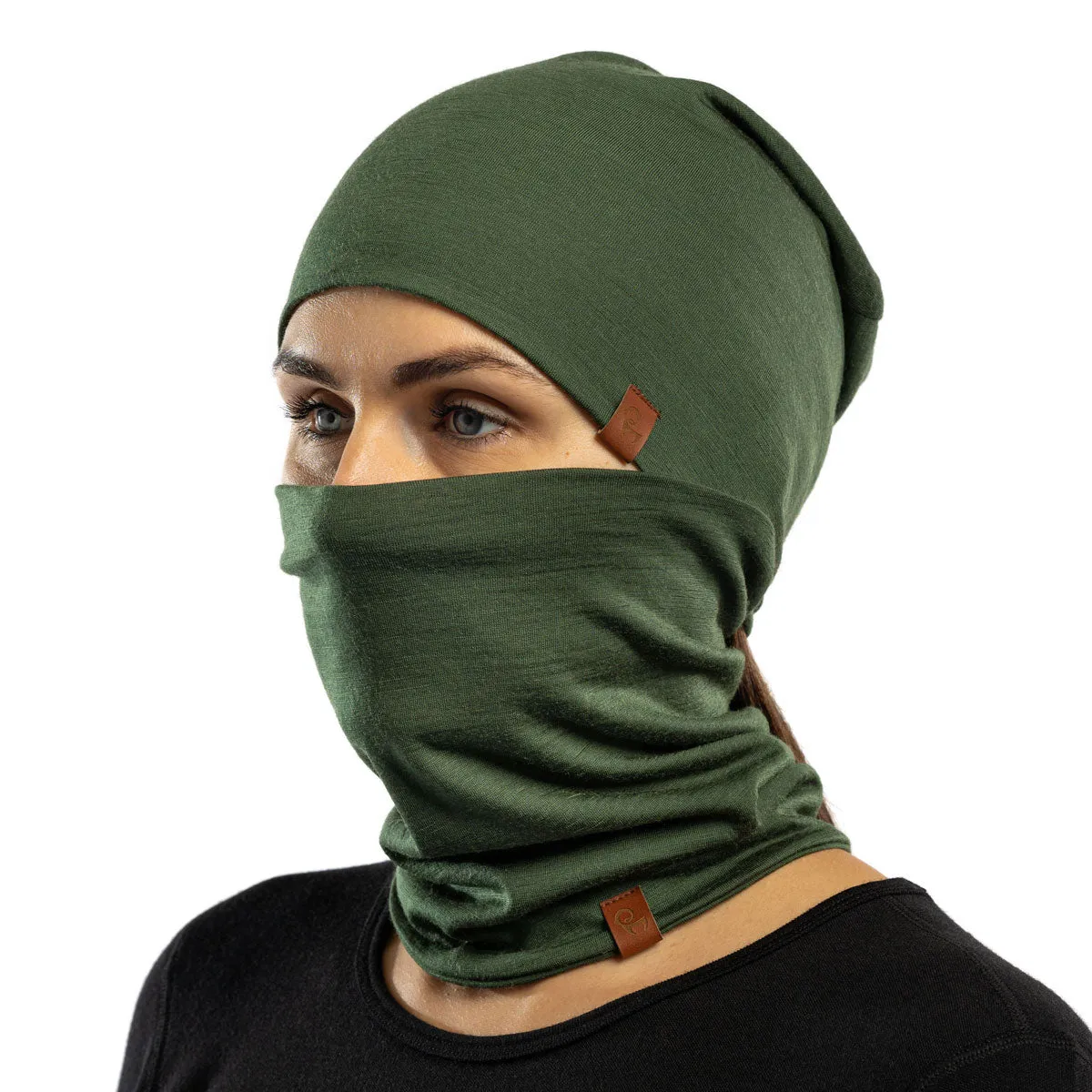 Unisex Merino Beanie & Gaiter 2-Piece Dark Green