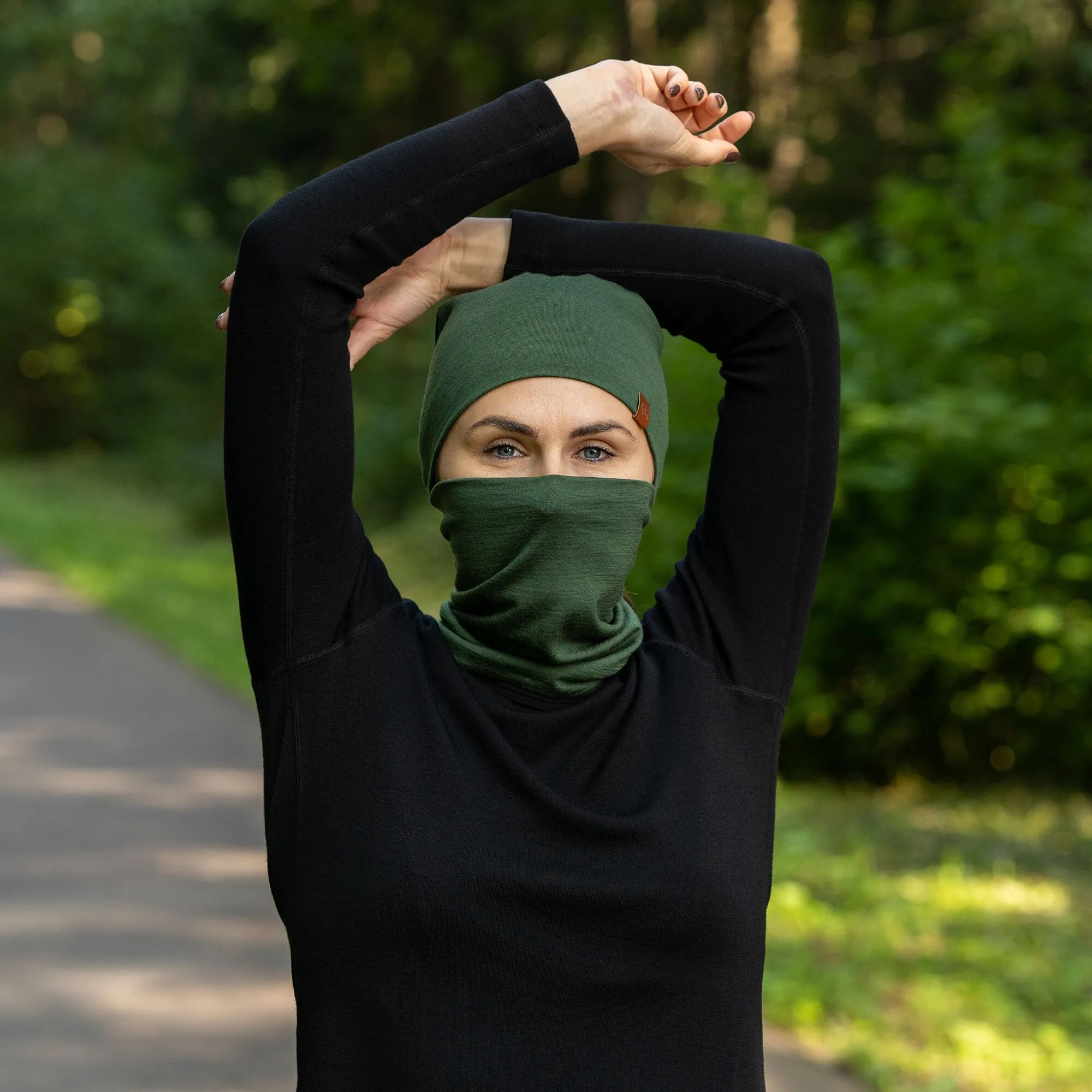 Unisex Merino Beanie & Gaiter 2-Piece Dark Green