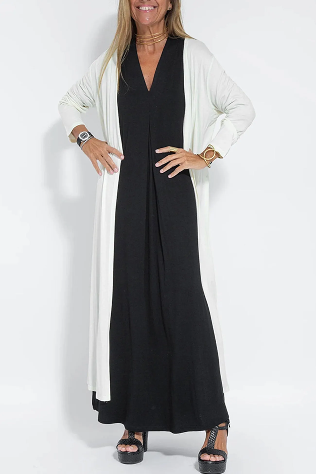 V Neck Tank Dress Long Cardigan Suits