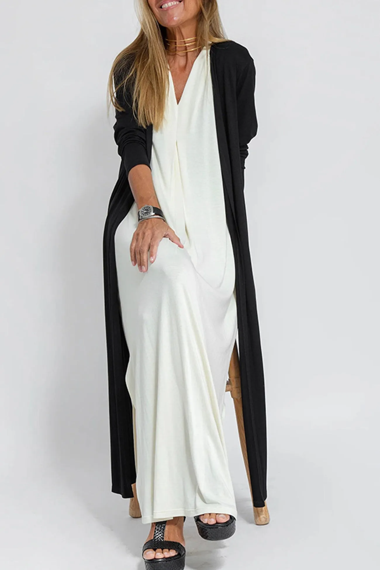 V Neck Tank Dress Long Cardigan Suits