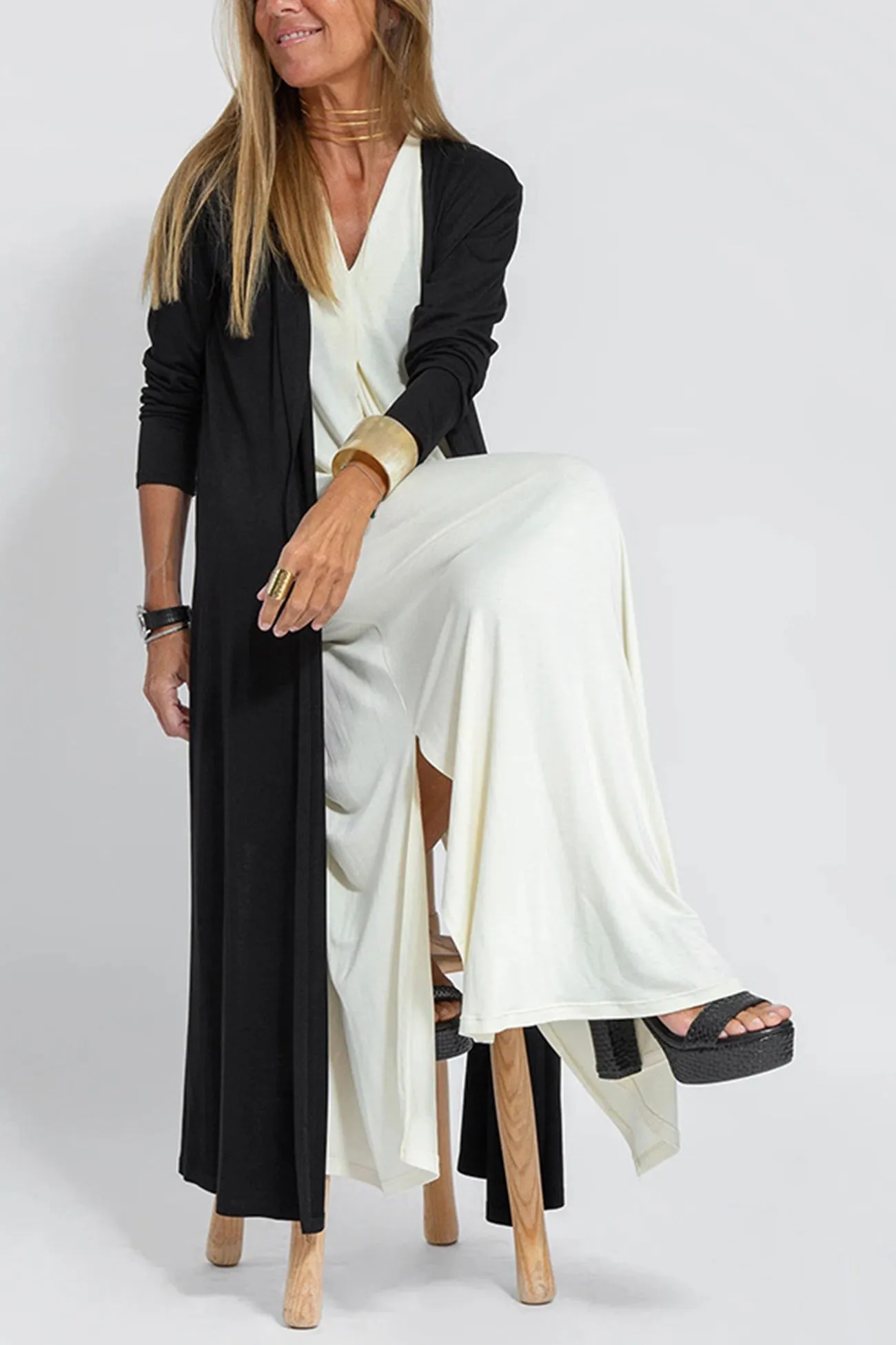 V Neck Tank Dress Long Cardigan Suits